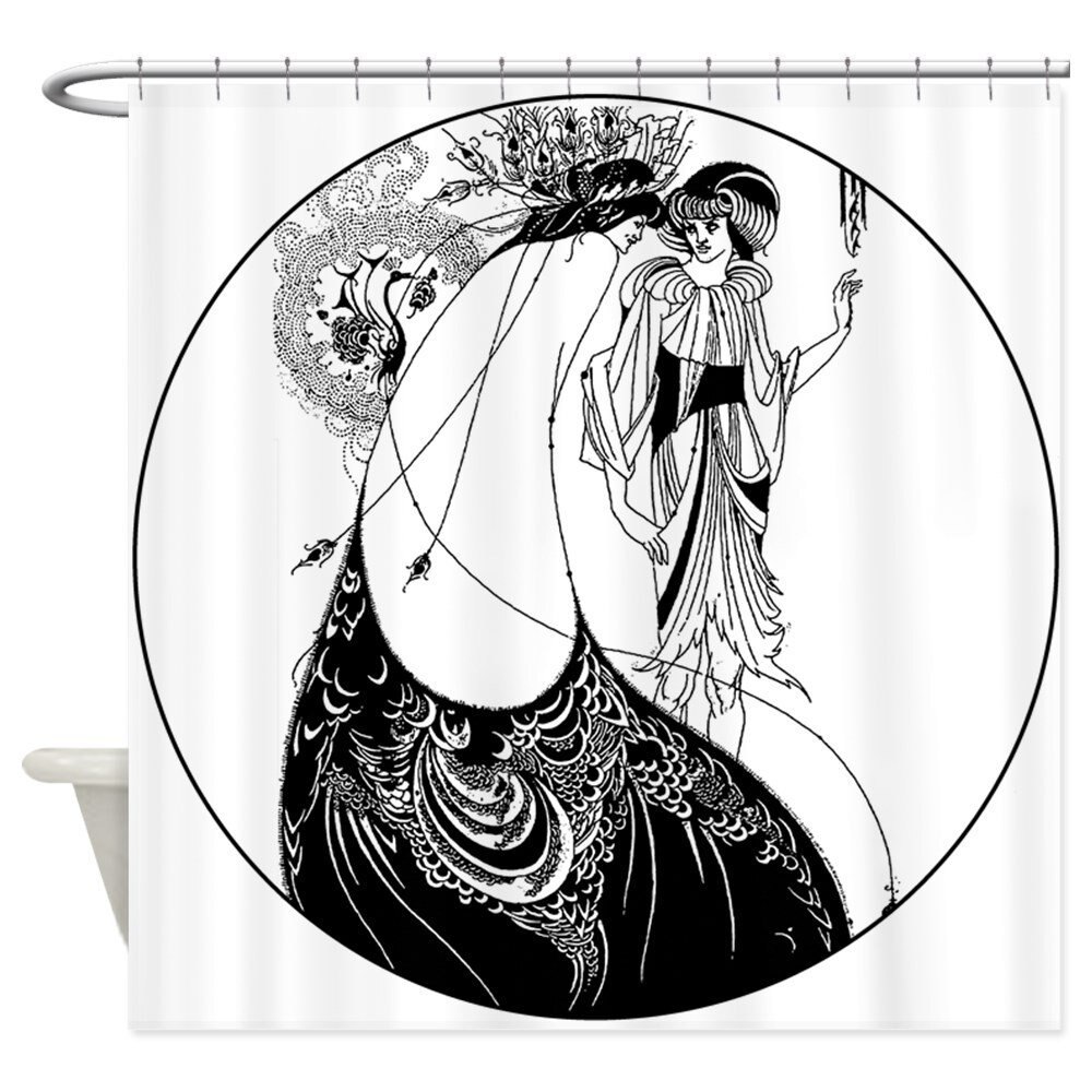 아르누보 비어 즐리 공작 스커트 샤워 커튼 - 장식용 직물 샤워 커튼 (69 "x70")/Art Nouveau Beardsley Peacock Skirt Shower Curtain - Decorative Fabric Shower Curtain